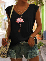 Breathe Print Tank Top Sleeveless Casual Top For Summer & Spring
