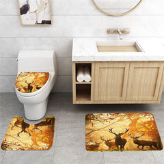 Autumn Forest Scenery Shower Curtain Set with Deer Wildlife Design