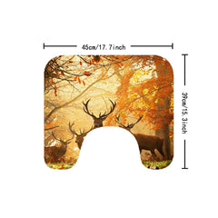 Autumn Forest Scenery Shower Curtain Set with Deer Wildlife Design