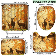 Autumn Forest Scenery Shower Curtain Set with Deer Wildlife Design