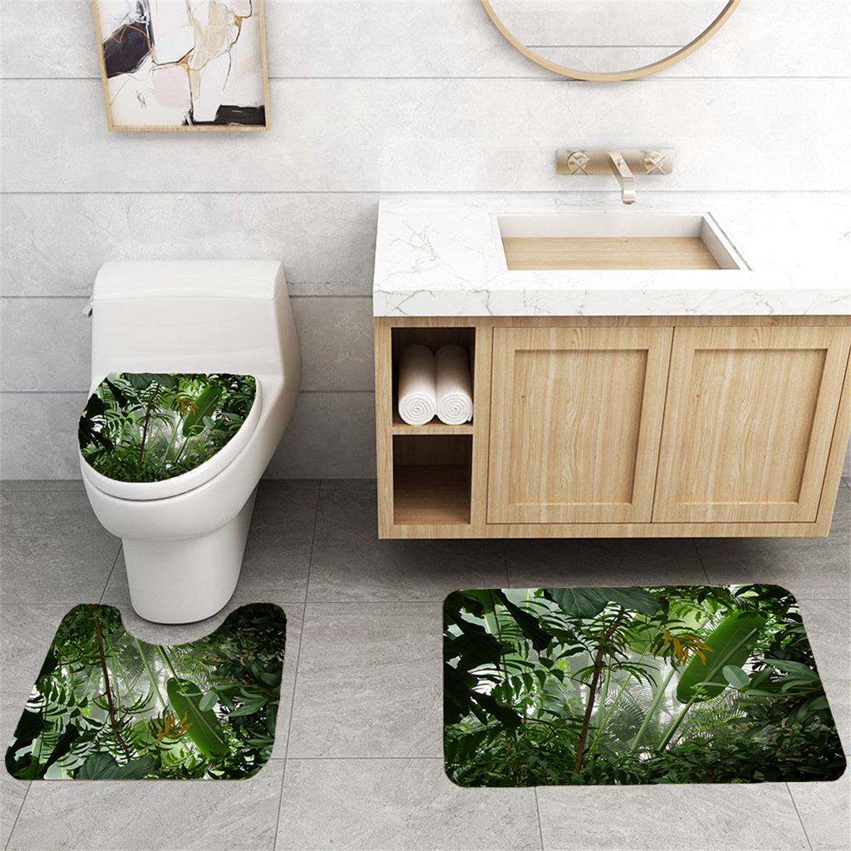 Tropical Botanical Shower Curtain Set with Bath Mat