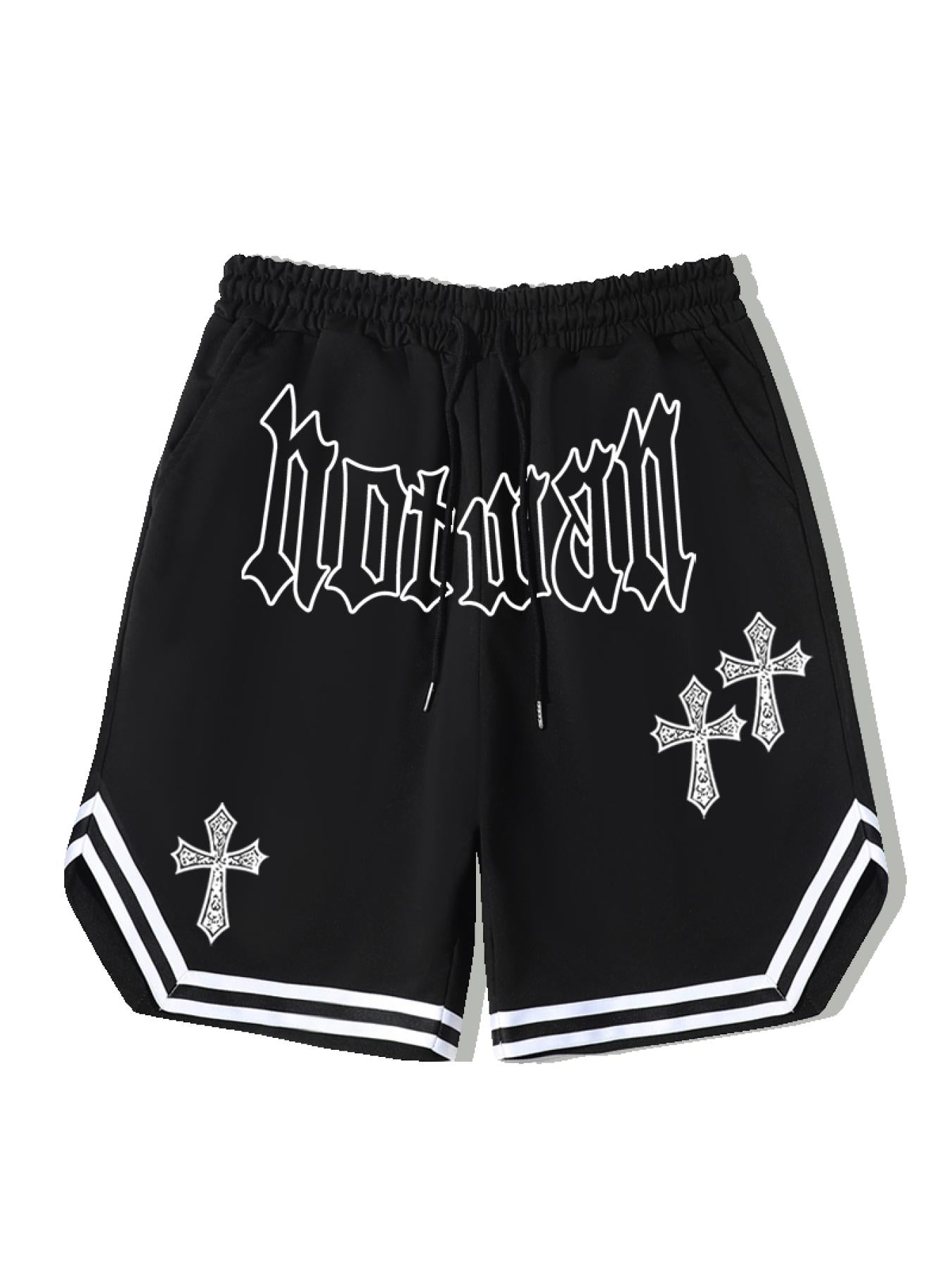 Cross Pattern Stripe Comfy Shorts Men's Casual Solid Stretch Shorts