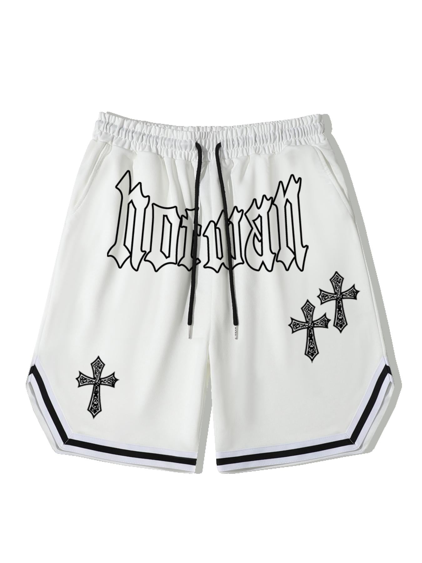 Cross Pattern Stripe Comfy Shorts Men's Casual Solid Stretch Shorts