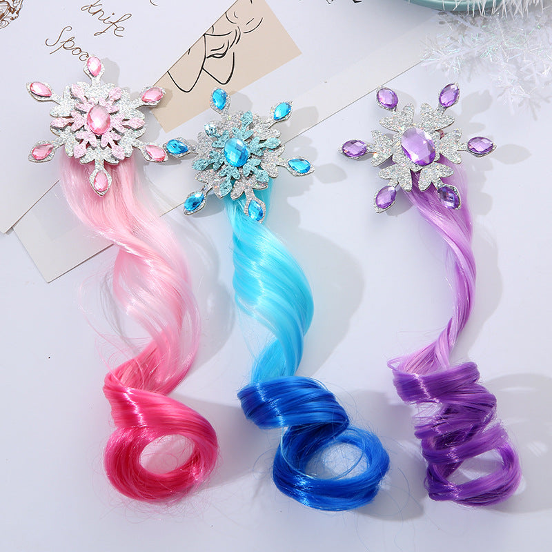 Kids Colorful Wig Hairpin Snow Princess Gradient Long Curly Hair