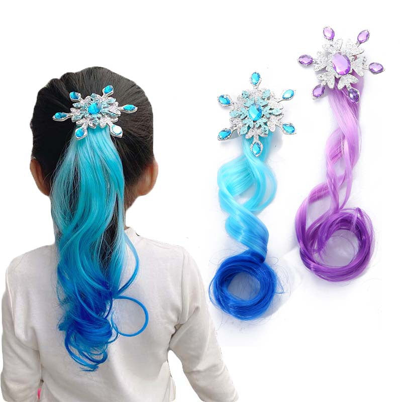 Kids Colorful Wig Hairpin Snow Princess Gradient Long Curly Hair