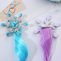 Kids Colorful Wig Hairpin Snow Princess Gradient Long Curly Hair