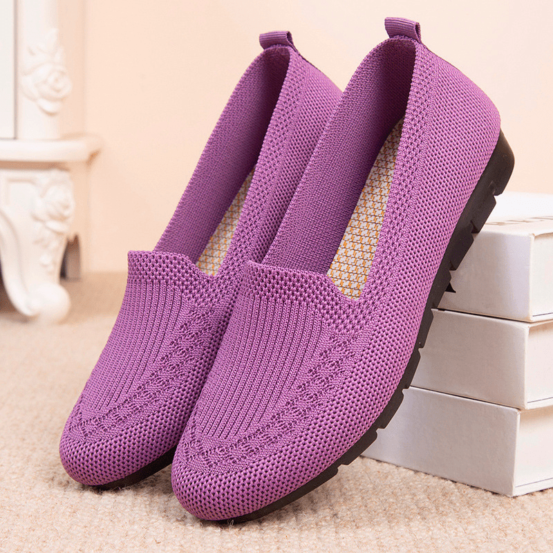 Women's Knit Flat Shoes Soft Sole Slip On Comfortable Walking Flats