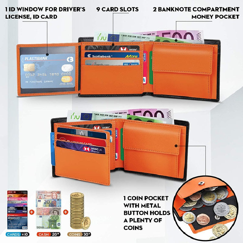 Men's RFID Leather Wallet Slim Card Slot Coin Pocket Money Clip