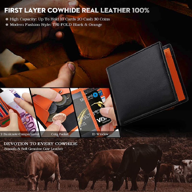 Men's RFID Leather Wallet Slim Card Slot Coin Pocket Money Clip