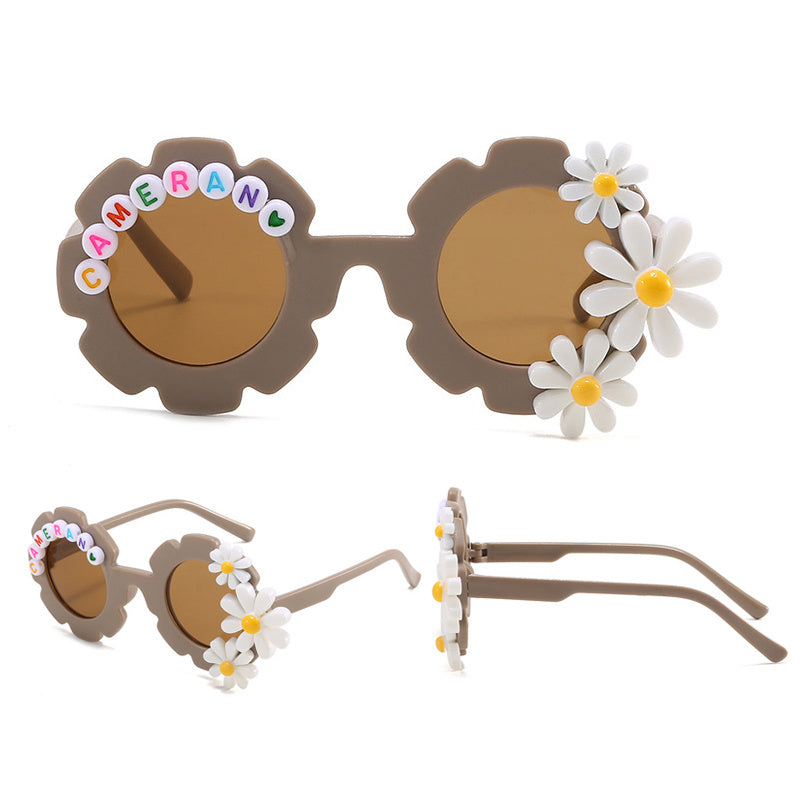Flower Men's Sunglasses with English Letters & Glasses Case