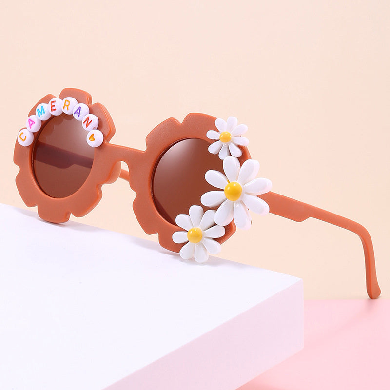Flower Men's Sunglasses with English Letters & Glasses Case