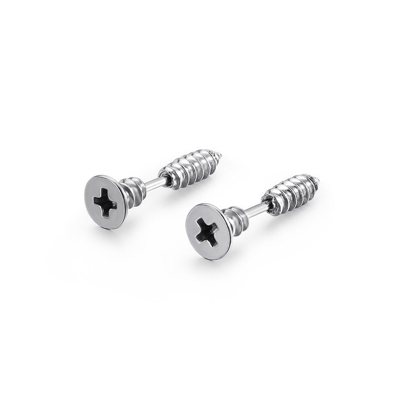 Stainless Steel Cross Screw Stud Earrings for Men
