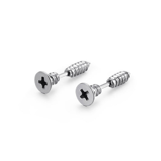 Stainless Steel Cross Screw Stud Earrings for Men