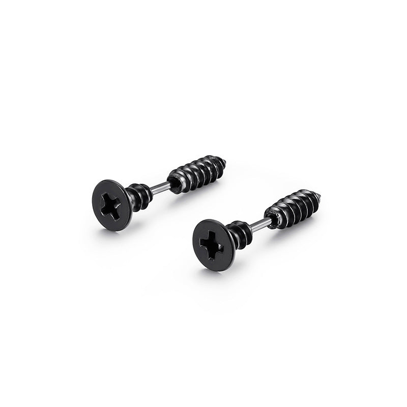 Stainless Steel Cross Screw Stud Earrings for Men