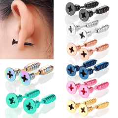 Stainless Steel Cross Screw Stud Earrings for Men