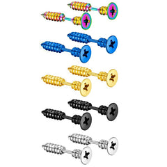 Stainless Steel Cross Screw Stud Earrings for Men