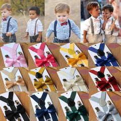 Kids Elastic Suspenders & Bow Tie Set Unisex Boy Girl Bowtie For Party Costume