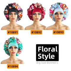 Flower Print Satin Bonnet Large Sleep Cap Hair Bonnets Stretchy Hair Cap