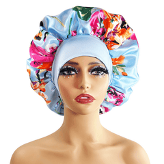 Flower Print Satin Bonnet Large Sleep Cap Hair Bonnets Stretchy Hair Cap