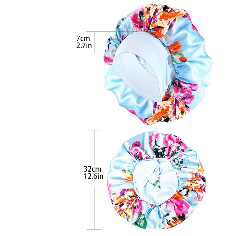 Flower Print Satin Bonnet Large Sleep Cap Hair Bonnets Stretchy Hair Cap