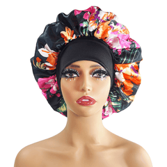 Flower Print Satin Bonnet Large Sleep Cap Hair Bonnets Stretchy Hair Cap