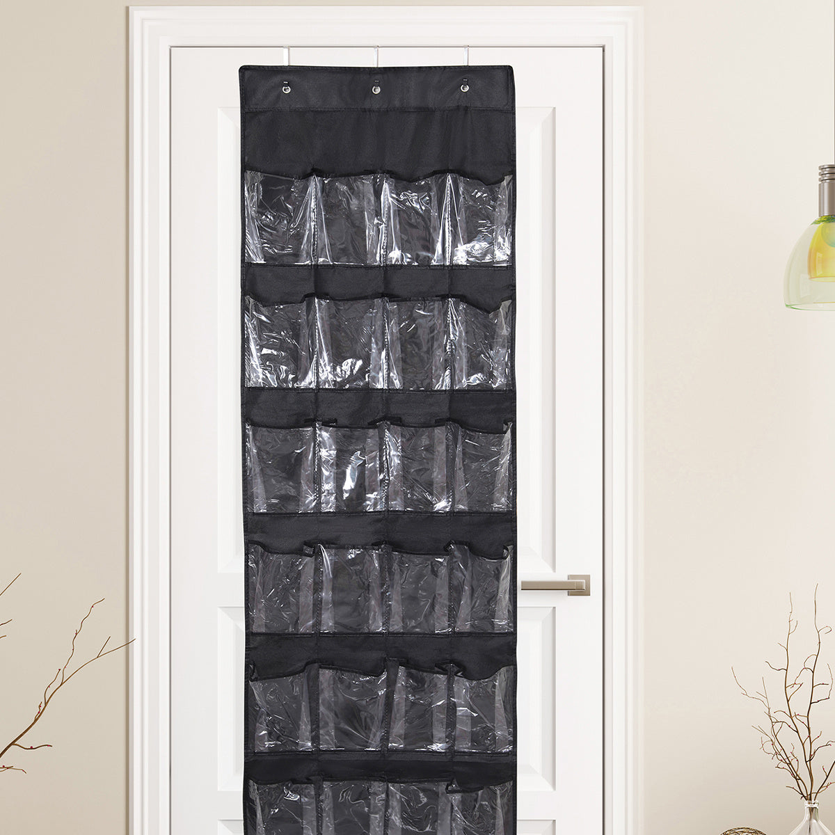 24 Grids Shoe Storage Bag Over the Door Shoe Organizer with 3 Hooks