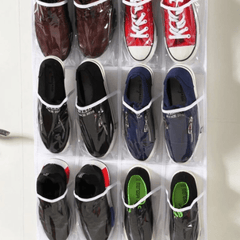 24 Grids Shoe Storage Bag Over the Door Shoe Organizer with 3 Hooks