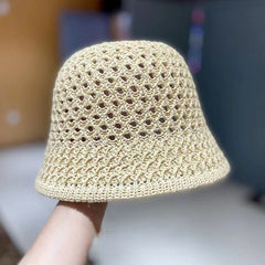 Foldable Hollow Out Sun Hat Casual Solid Cloche Hats Bucket Hat For Women