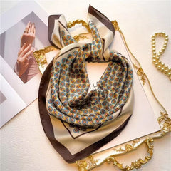 Boho Full Print Plaid Satin Bandana Women Silk Scarf Head Wrap