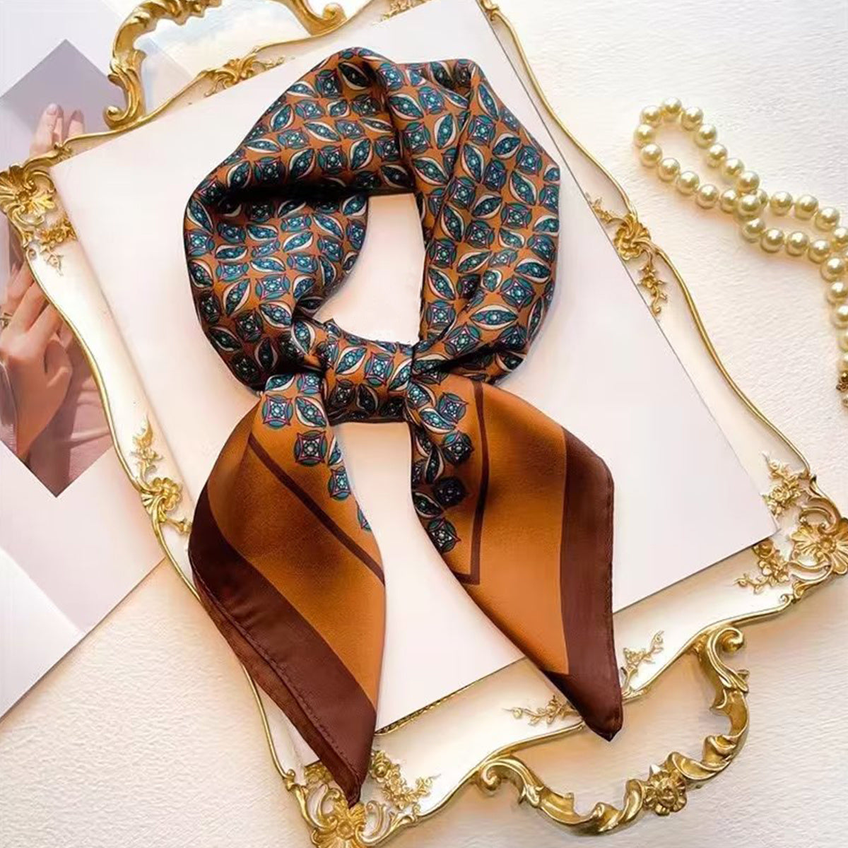 Boho Full Print Plaid Satin Bandana Women Silk Scarf Head Wrap