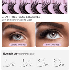 10 Pairs Fiber False Eyelashes D Curved Thick Curly Natural Eyelashes