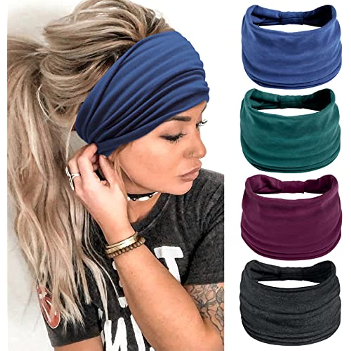 Wide Headband Exercise Elastic Non Slip Running Yoga Sweat Band
