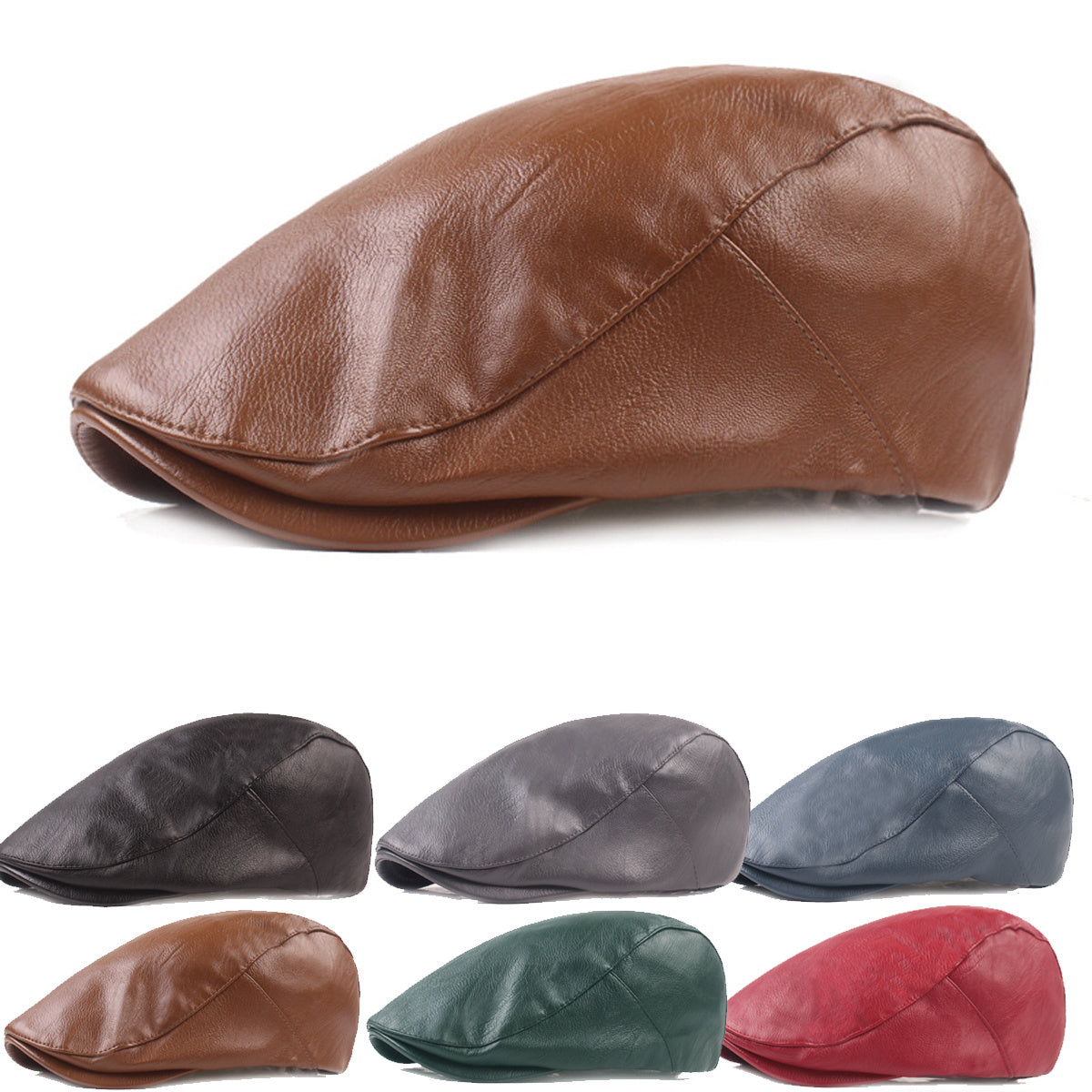 Men Leather Beret Hat Vintage Male Flat Caps Driver Hats Man Berets