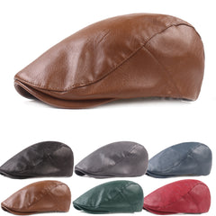 Men Leather Beret Hat Vintage Male Flat Caps Driver Hats Man Berets