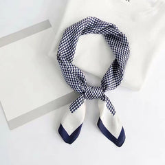 Houndstooth Print Square Scarf Satin Bandana Neckerchief Women Head Wrap