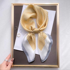 Houndstooth Print Square Scarf Satin Bandana Neckerchief Women Head Wrap