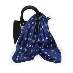 Floral Print Square Scarf Solid Neckerchief Classic Silk Head Wrap