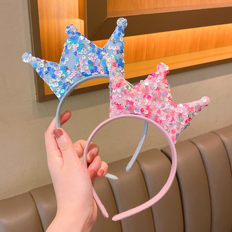 Princess Crown Headband Sparkling Sequined Glitter Hair Band for Kids