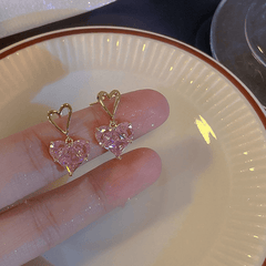 Heart Shaped Zircon Pendant Stud Earrings Gift for Girls