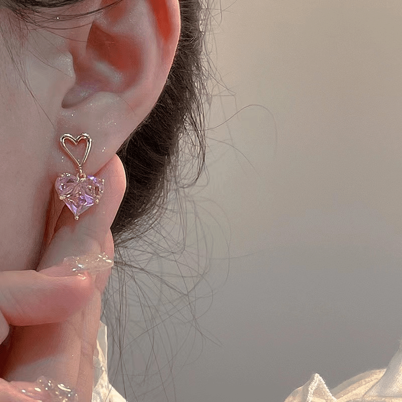 Heart Shaped Zircon Pendant Stud Earrings Gift for Girls