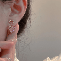 Heart Shaped Zircon Pendant Stud Earrings Gift for Girls
