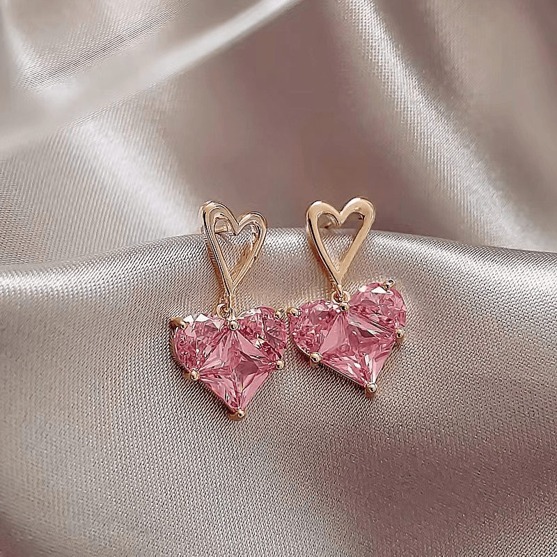 Heart Shaped Zircon Pendant Stud Earrings Gift for Girls