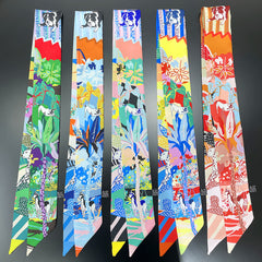 Jungle & Dog Pattern Neckerchief Long Hair Ribbon Skinny Scarf