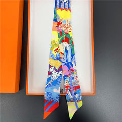 Jungle & Dog Pattern Neckerchief Long Hair Ribbon Skinny Scarf