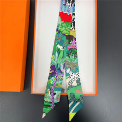 Jungle & Dog Pattern Neckerchief Long Hair Ribbon Skinny Scarf
