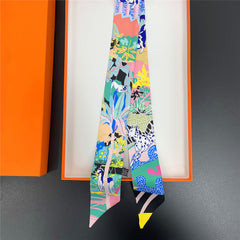 Jungle & Dog Pattern Neckerchief Long Hair Ribbon Skinny Scarf