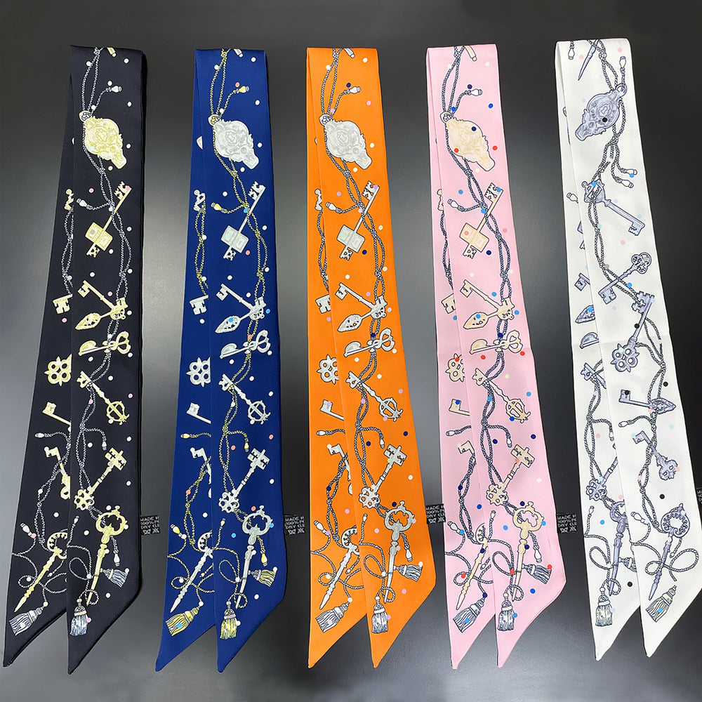 Lock & Key Neckerchief Long Hair Ribbon Skinny Scarf Headband Sash Belt