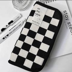 Large Capacity Checkerboard Lattice Pencil Case