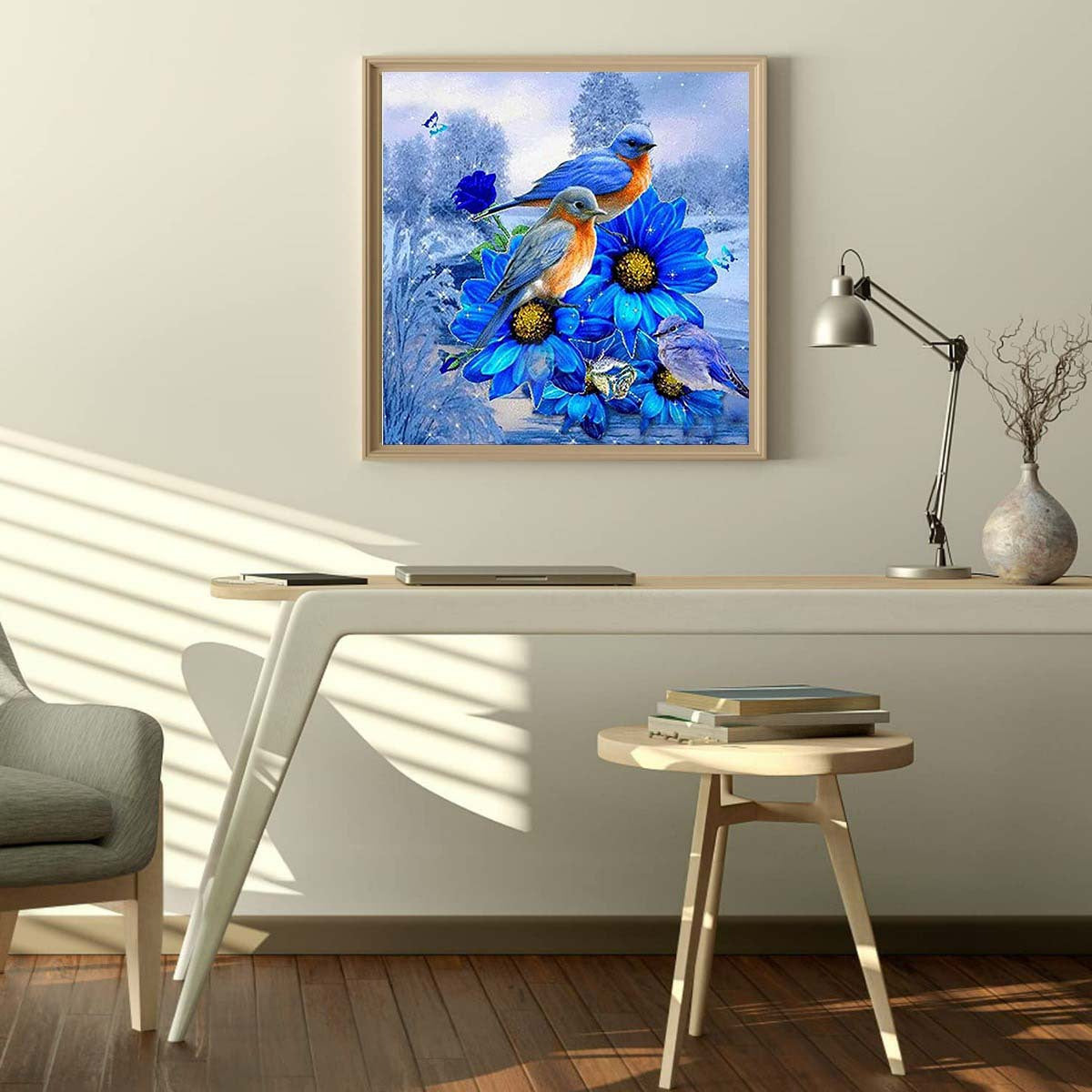 5D DIY Diamond Painting Flowers Birds Kit Home Decor 20x20cm Frameless