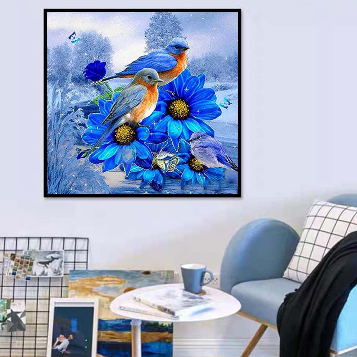5D DIY Diamond Painting Flowers Birds Kit Home Decor 20x20cm Frameless